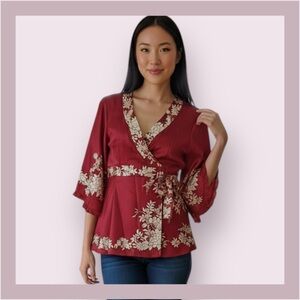 Nanette Lepore 100% Silk Floral Kimono Wrap Top